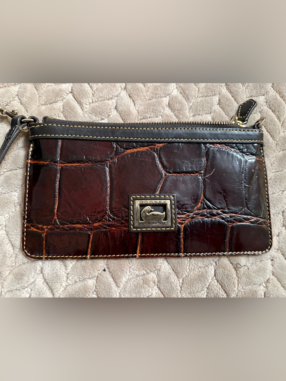 Dooney & Bourke Brown Croc-Embossed Leather Wristlet